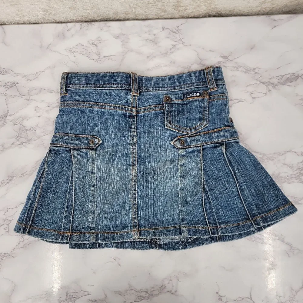 Children's Place Y2K Blue Jean Denim Pleated Mini Skirt Skort Built In Shorts